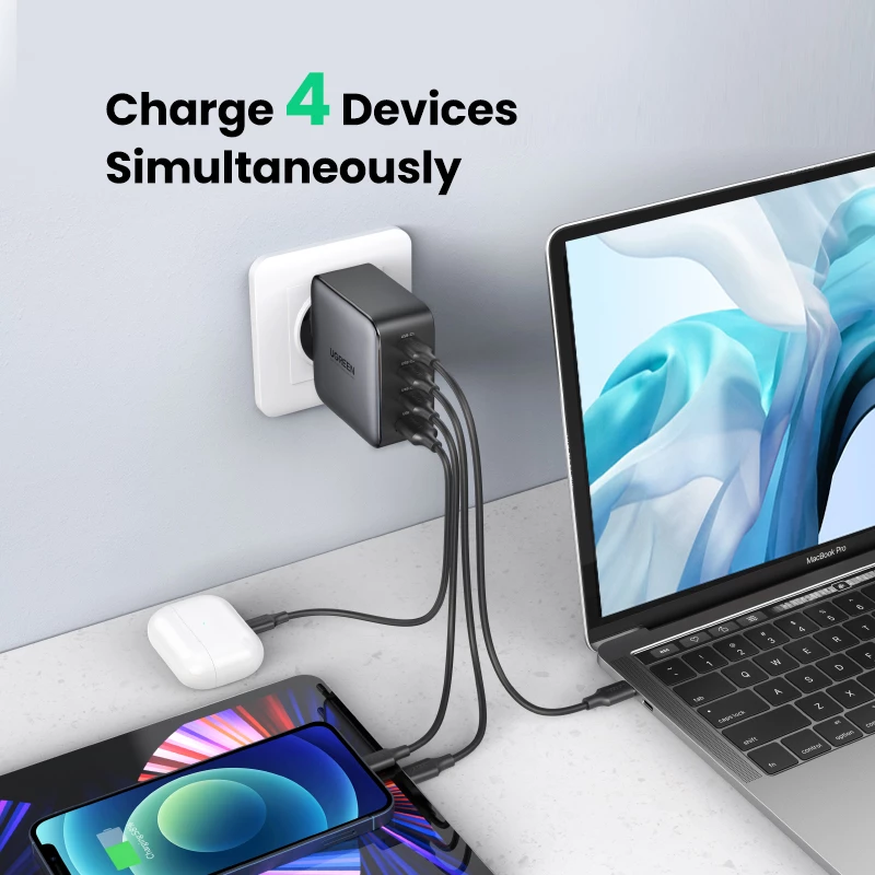 Kroviklis Ugreen Nexode 100W GaN USB-C USB-A Greitas Įkrovimas 3 Prievadai