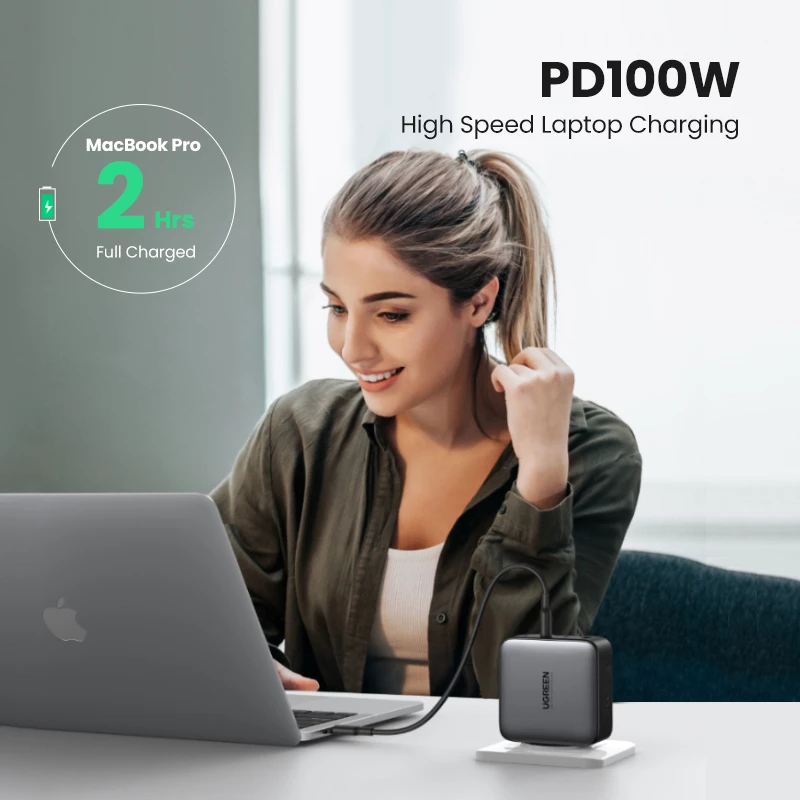 Kroviklis Ugreen Nexode 100W GaN USB-C USB-A Greitas Įkrovimas 3 Prievadai