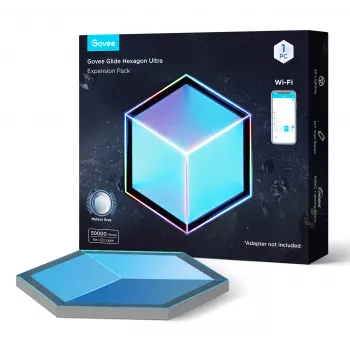 Išmanusis sieninis šviestuvas Govee Glide Hexagon Light Panels Ultra išplėtimo rinkinys – Wi‑Fi / Bluetooth, 36 V įvestis, pilkas