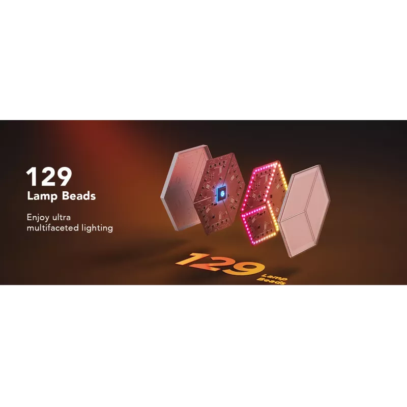 Išmanusis sieninis šviestuvas Govee Glide Hexagon Light Panels Ultra išplėtimo rinkinys – Wi‑Fi / Bluetooth, 36 V įvestis, pilkas
