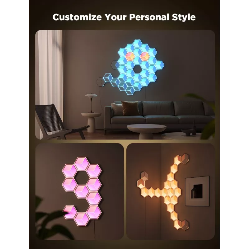 Išmanusis sieninis šviestuvas Govee Glide Hexagon Light Panels Ultra išplėtimo rinkinys – Wi‑Fi / Bluetooth, 36 V įvestis, pilkas