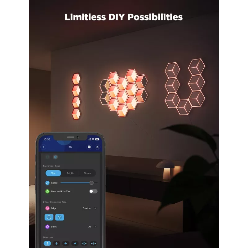 Išmanusis sieninis šviestuvas Govee Glide Hexagon Light Panels Ultra išplėtimo rinkinys – Wi‑Fi / Bluetooth, 36 V įvestis, pilkas
