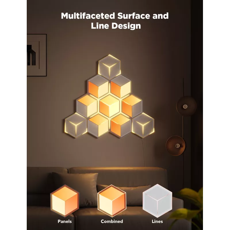 Išmanusis sieninis šviestuvas Govee Glide Hexagon Light Panels Ultra išplėtimo rinkinys – Wi‑Fi / Bluetooth, 36 V įvestis, pilkas