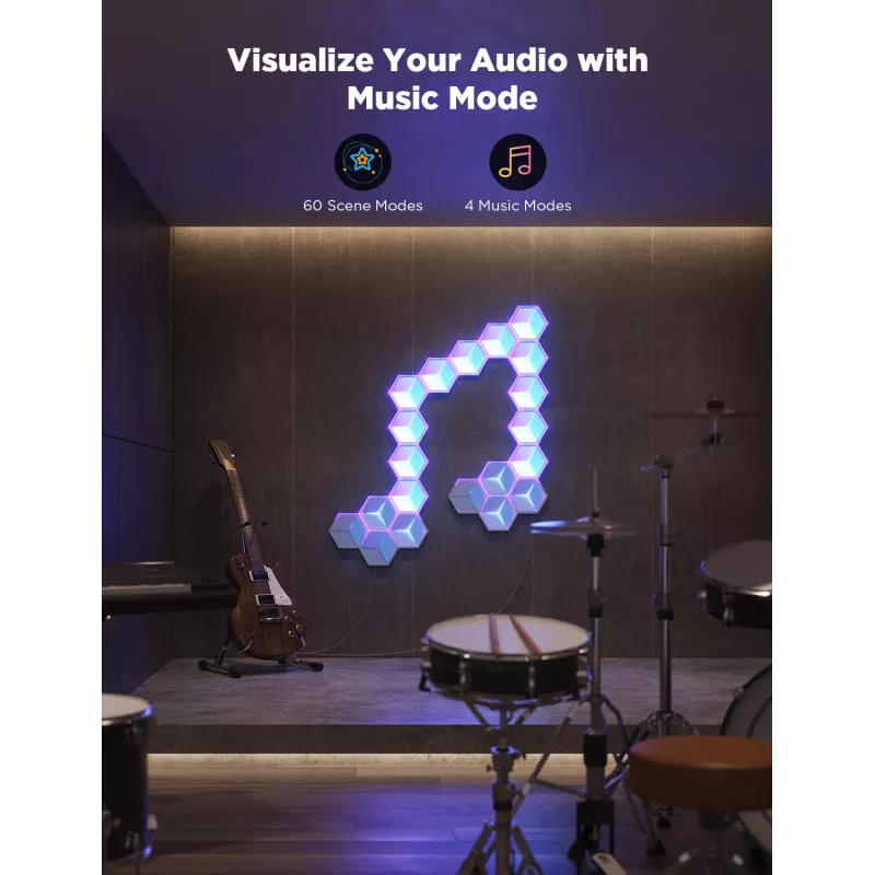 Išmanusis sieninis šviestuvas Govee Glide Hexagon Light Panels Ultra išplėtimo rinkinys – Wi‑Fi / Bluetooth, 36 V įvestis, pilkas
