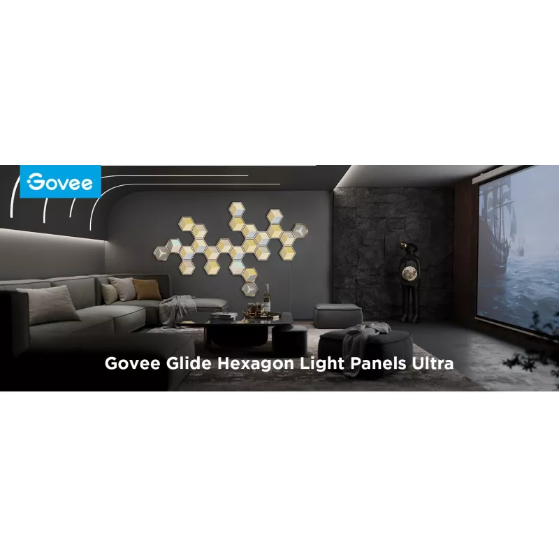 Išmanusis sieninis šviestuvas Govee Glide Hexagon Light Panels Ultra išplėtimo rinkinys – Wi‑Fi / Bluetooth, 36 V įvestis, pilkas