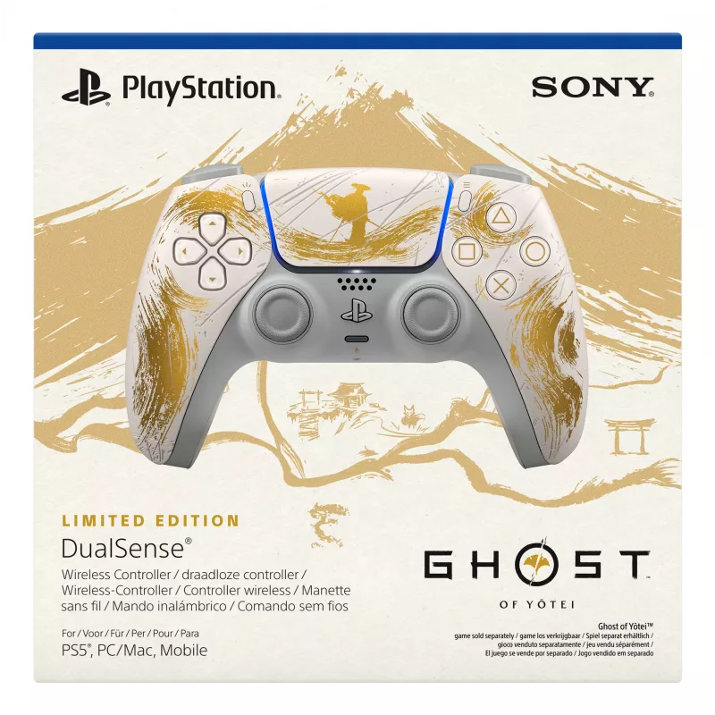Sony DualSense belaidis valdiklis – Ghost of Yōtei Gold Limited Edition, auksinis, baltas, Bluetooth/USB žaidimų pultas, analoginis / skaitmeninis, Android, MAC, PC, PlayStation 5, iOS