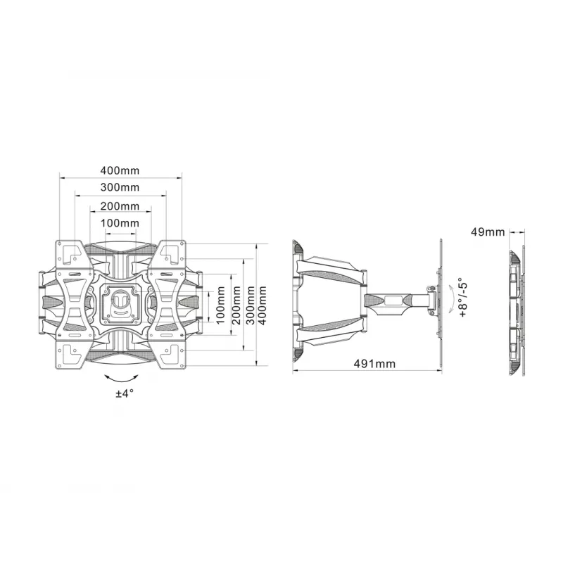 Sieninis laikiklis MULTIBRACKETS M VESA Flexarm Full Motion Dual 400x400 40–70 colių ekranams, 45 kg, juodas