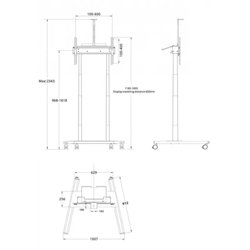Multibrackets M motorizuotas grindų stovas 60 kg juodas Maks. svoris 60 kg Min. ekranas 94 cm Maks. ekranas 2,29 m