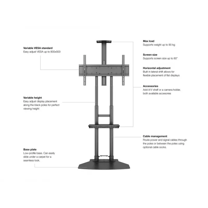 Grindų stovas MULTIBRACKETS Public Floorbase Basic 180 reguliuojamo aukščio 1350–1650 mm