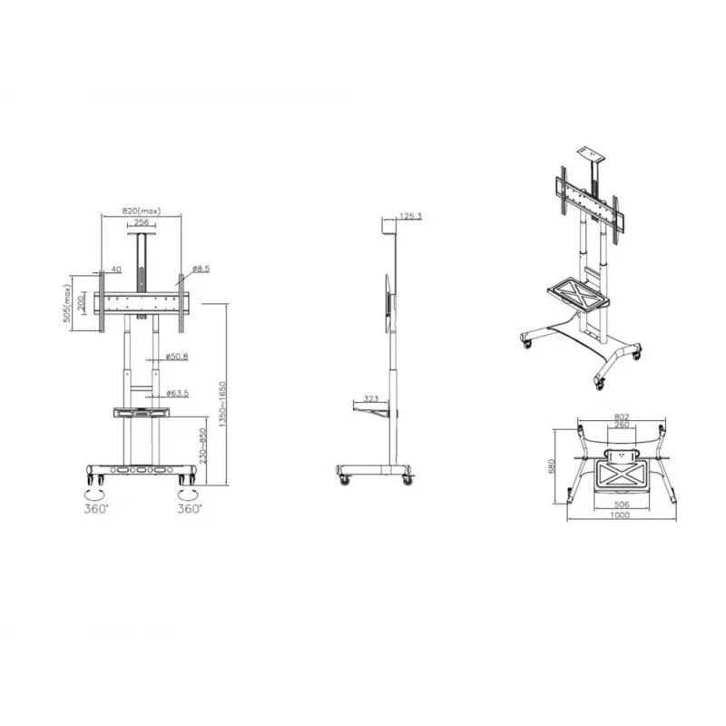 Grindų stovas MULTIBRACKETS Public Floorbase Basic 180 reguliuojamo aukščio 1350–1650 mm