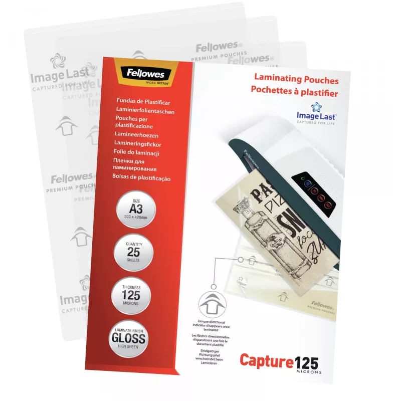 Fellowes ImageLast A3 125 mikronų laminavimo plėvelė - 25 vnt. pakuotė, blizgi, skaidri, A3, 0,125 mm, 436 mm, 310 mm