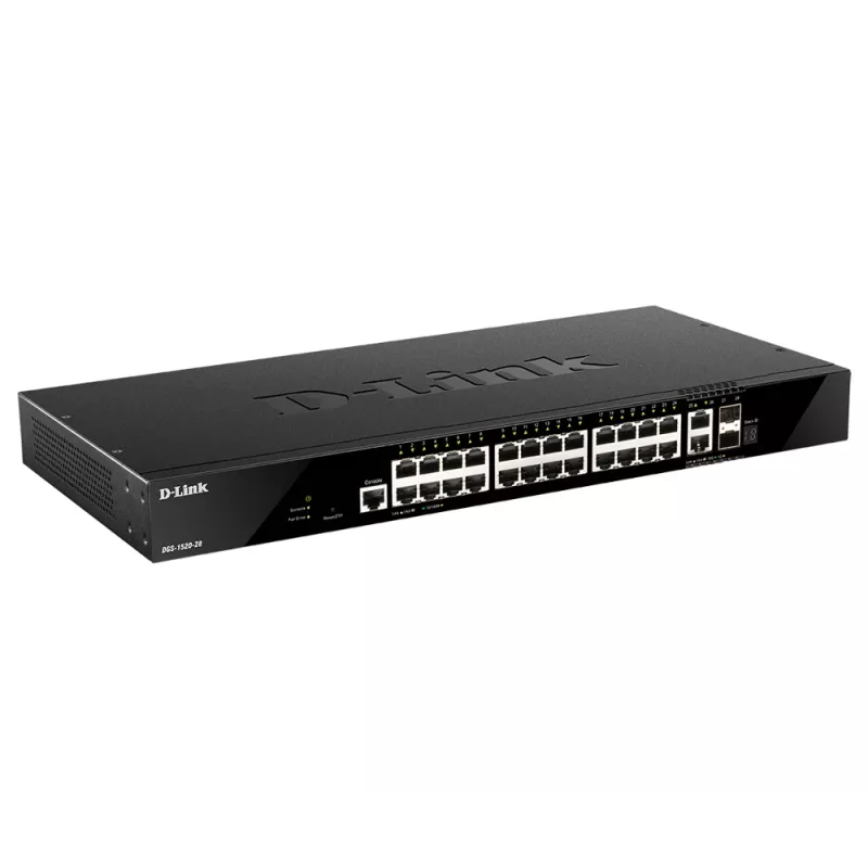 D-Link 28 prievadų gigabitinis krovimu sujungiamas išmanus valdomas komutatorius su 2 x 10GBase-T ir 2 x 10G SFP+