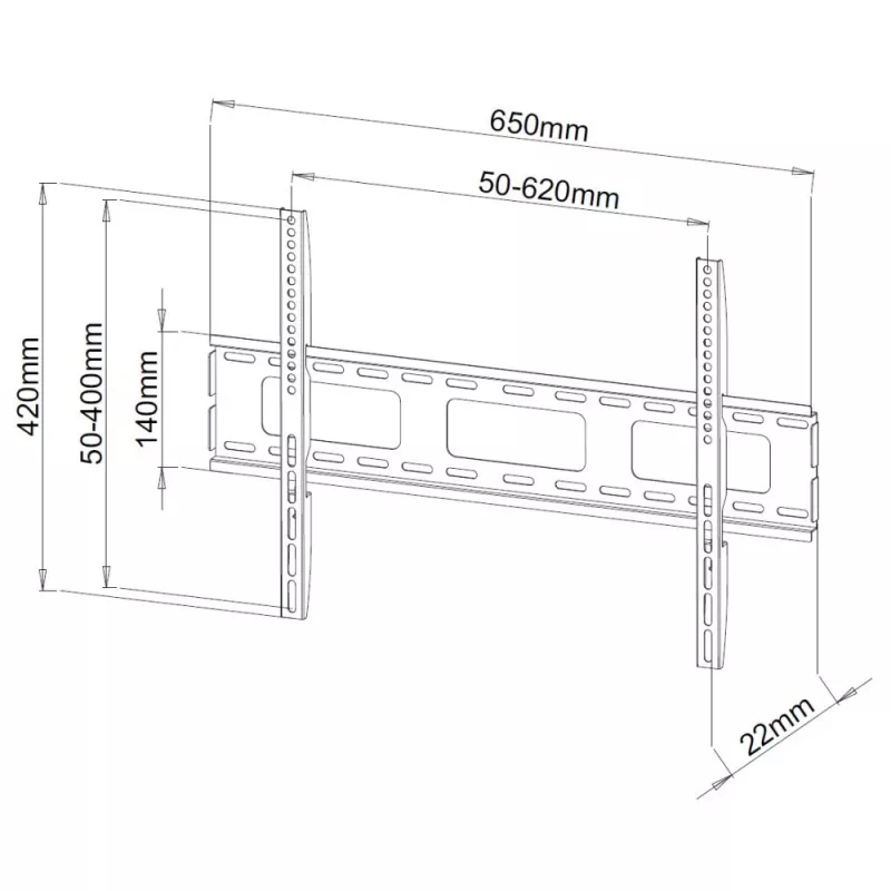 Techly sieninis laikiklis itin ploniems LED LCD televizoriams 40–65 col., 101,6 cm (40 col.), 165,1 cm (65 col.), 100 x 100 mm, 600 x 400 mm, metalinis, juodas