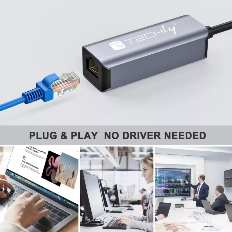 Techly IDATA USB-ETGIGA-AA nešiojo kompiuterio dokas / prievadų atkartotuvis Laidinis USB 3.2 Gen 1 (3.1 Gen 1) Type-A Juoda, Sidabrinė