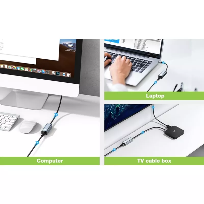Techly IDATA USB-ETGIGA-AA nešiojo kompiuterio dokas / prievadų atkartotuvis Laidinis USB 3.2 Gen 1 (3.1 Gen 1) Type-A Juoda, Sidabrinė