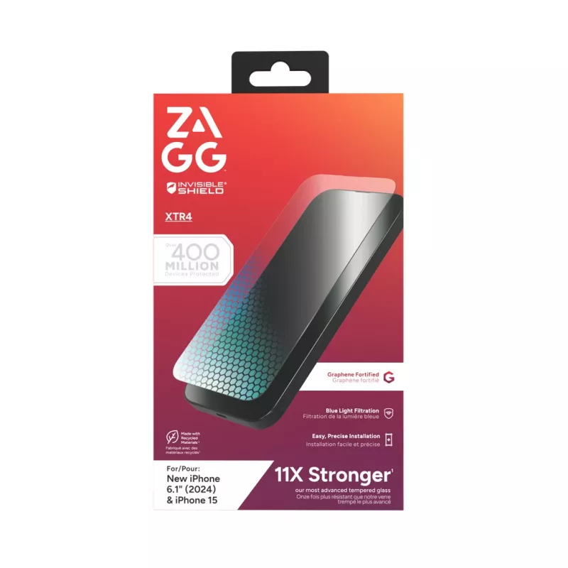 InvisibleShield Glass XTR4 Apple iPhone 16/15 apsauginis ekranas, Apple, iPhone 16/iPhone 15, Antibakterinis, Mėlynos šviesos apsauga, Atsparus dulkėms, Atsparus įbrėžimams, Skaidrus, 1 vnt.