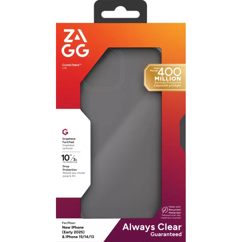 ZAGG Crystal Palace Lite dėklas, skirtas Apple iPhone 17e/16e/15/14/13, Dangtelis, Apple, iPhone 17e/16e/15/14/13, 15,5 cm (6,1 colio), Skaidrus