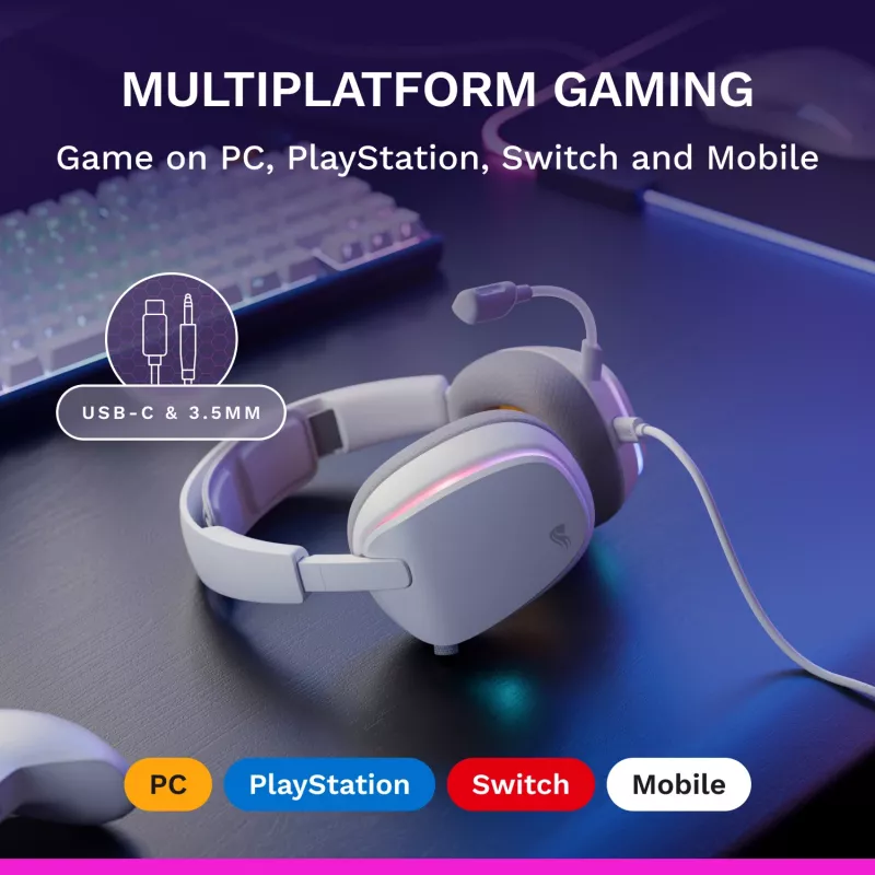 Glorious Gaming Glorious GHS Eternal RGB - stereofoninės RGB žaidimų ausinės, skirtos PC, PS5, PS4, Switch - pagal užsakymą suderintos kampinės tvarkyklės, reguliuojamas itin aiškus nuimamas mikrofonas, USB-C - patvarios, visos dienos/nakties komfortas - baltos