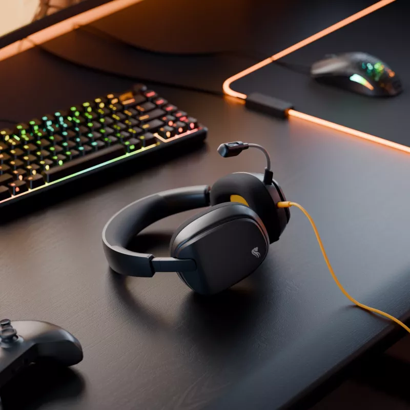 Glorious Gaming Glorious GHS Eternal - Stereo žaidimų ausinės kompiuteriui, PS5, PS4, Xbox, Switch - specialiai suderintos kampuotos tvarkyklės, reguliuojamas krištolo skaidrumo nuimamas mikrofonas, 3,5 mm - patvarios, visos dienos/nakties komfortas - juodos
