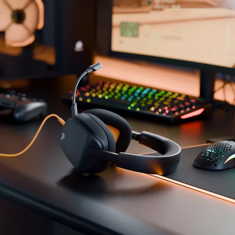 Glorious Gaming Glorious GHS Eternal - Stereo žaidimų ausinės kompiuteriui, PS5, PS4, Xbox, Switch - specialiai suderintos kampuotos tvarkyklės, reguliuojamas krištolo skaidrumo nuimamas mikrofonas, 3,5 mm - patvarios, visos dienos/nakties komfortas - juodos