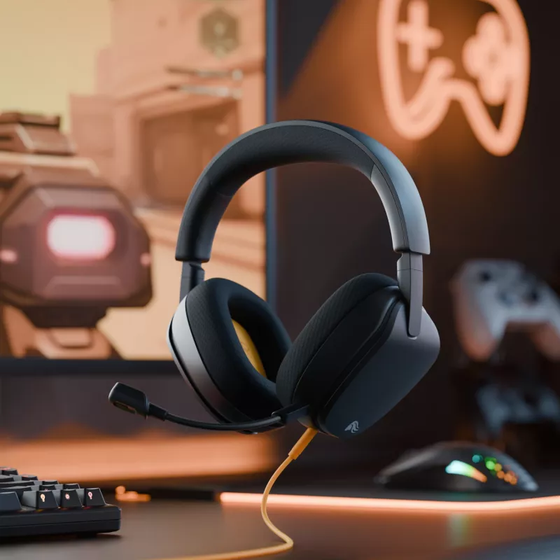 Glorious Gaming Glorious GHS Eternal - Stereo žaidimų ausinės kompiuteriui, PS5, PS4, Xbox, Switch - specialiai suderintos kampuotos tvarkyklės, reguliuojamas krištolo skaidrumo nuimamas mikrofonas, 3,5 mm - patvarios, visos dienos/nakties komfortas - juodos