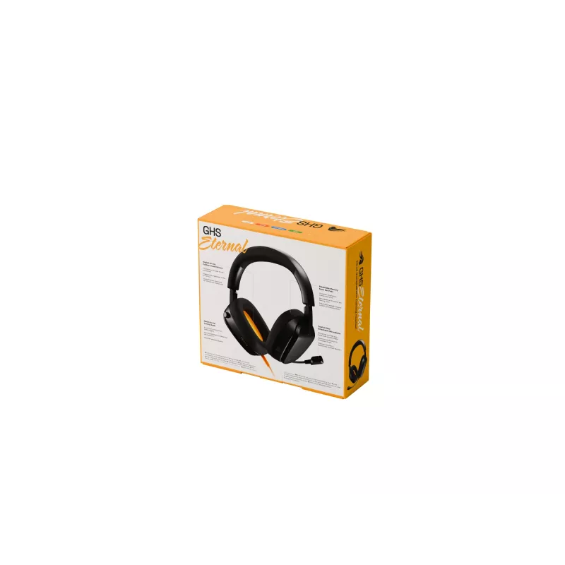 Glorious Gaming Glorious GHS Eternal - Stereo žaidimų ausinės kompiuteriui, PS5, PS4, Xbox, Switch - specialiai suderintos kampuotos tvarkyklės, reguliuojamas krištolo skaidrumo nuimamas mikrofonas, 3,5 mm - patvarios, visos dienos/nakties komfortas - juodos