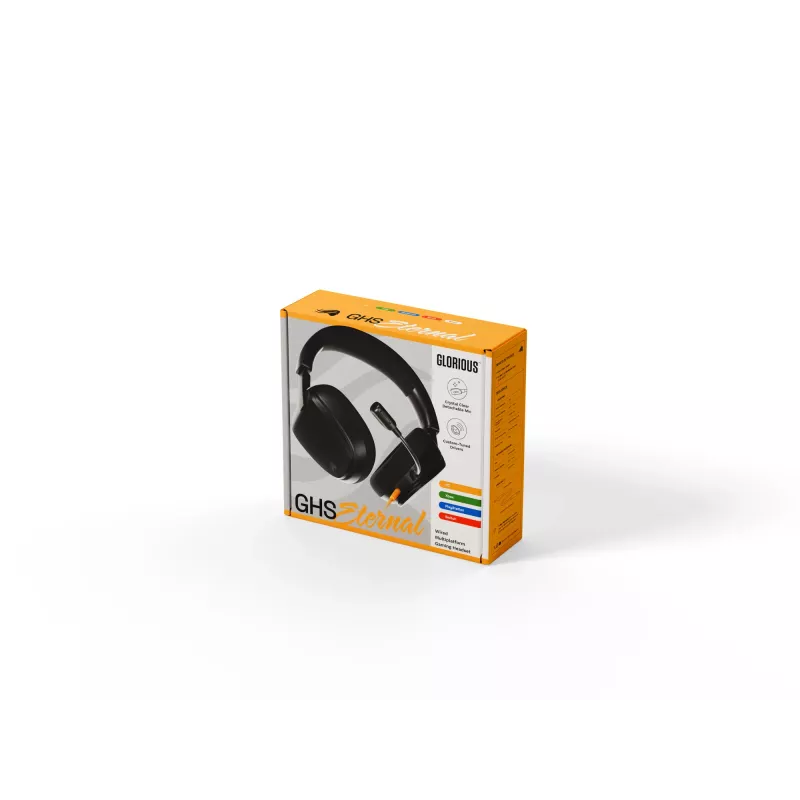 Glorious Gaming Glorious GHS Eternal - Stereo žaidimų ausinės kompiuteriui, PS5, PS4, Xbox, Switch - specialiai suderintos kampuotos tvarkyklės, reguliuojamas krištolo skaidrumo nuimamas mikrofonas, 3,5 mm - patvarios, visos dienos/nakties komfortas - juodos