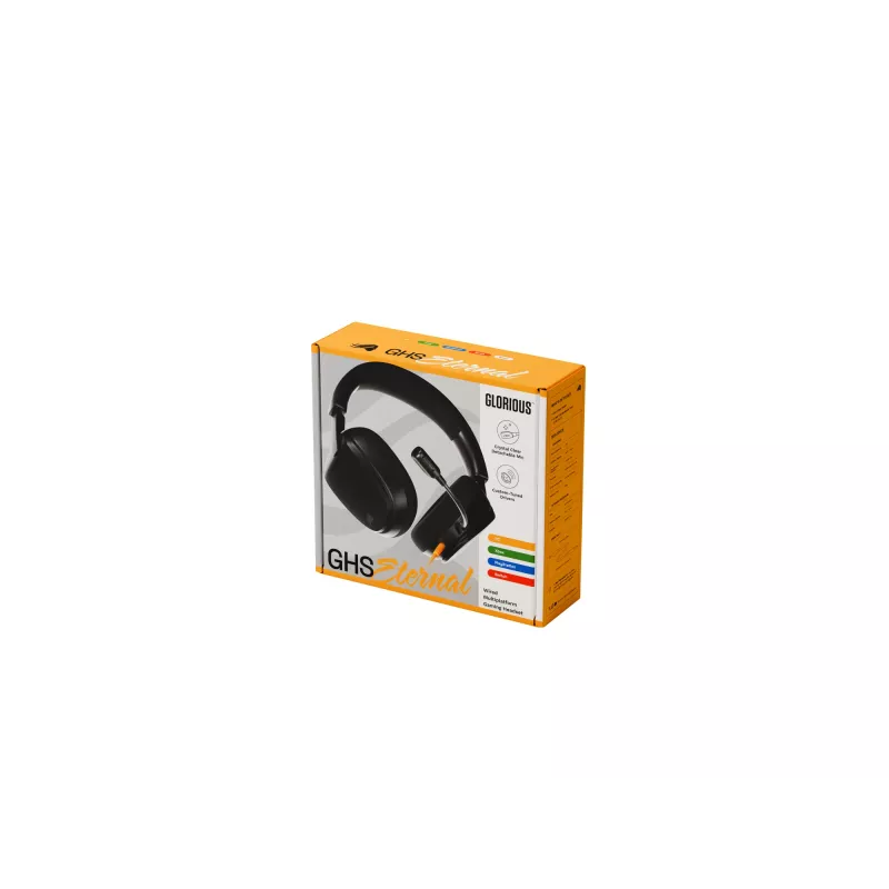 Glorious Gaming Glorious GHS Eternal - Stereo žaidimų ausinės kompiuteriui, PS5, PS4, Xbox, Switch - specialiai suderintos kampuotos tvarkyklės, reguliuojamas krištolo skaidrumo nuimamas mikrofonas, 3,5 mm - patvarios, visos dienos/nakties komfortas - juodos