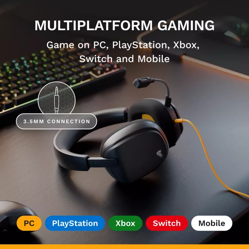 Glorious Gaming Glorious GHS Eternal - Stereo žaidimų ausinės kompiuteriui, PS5, PS4, Xbox, Switch - specialiai suderintos kampuotos tvarkyklės, reguliuojamas krištolo skaidrumo nuimamas mikrofonas, 3,5 mm - patvarios, visos dienos/nakties komfortas - juodos