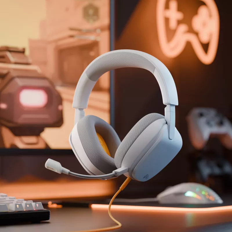 Glorious Gaming Glorious GHS Eternal - Stereo žaidimų ausinės, skirtos PC, PS5, PS4, Xbox, Switch - specialiai suderinti kampuoti garsiakalbiai, reguliuojamas krištolo skaidrumo nuimamas mikrofonas, 3,5 mm - patvarios, visos dienos/nakties komfortas - balta