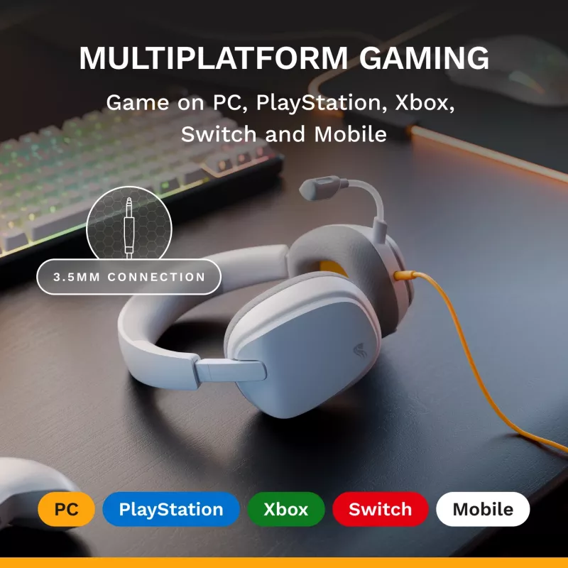 Glorious Gaming Glorious GHS Eternal - Stereo žaidimų ausinės, skirtos PC, PS5, PS4, Xbox, Switch - specialiai suderinti kampuoti garsiakalbiai, reguliuojamas krištolo skaidrumo nuimamas mikrofonas, 3,5 mm - patvarios, visos dienos/nakties komfortas - balta