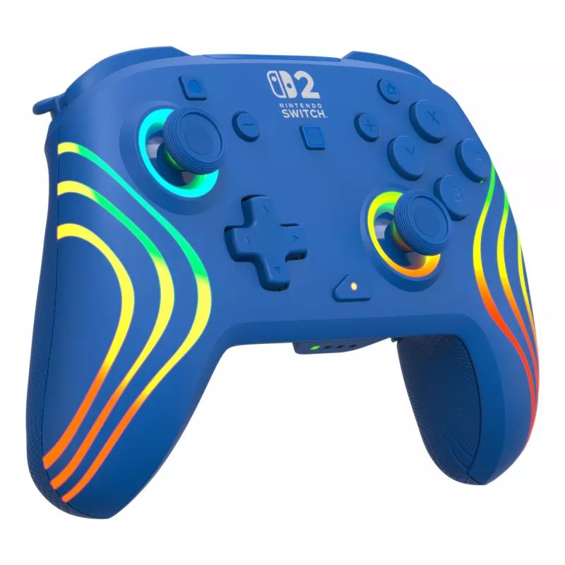 Laidinis ir belaidis žaidimų pultas Turtle Beach Afterglow Wave Blue, skirtas Nintendo Switch 2 – Bluetooth/USB-C, RGB, įmontuota 20 val. baterija, 3 m laidas