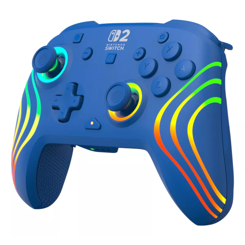 Laidinis ir belaidis žaidimų pultas Turtle Beach Afterglow Wave Blue, skirtas Nintendo Switch 2 – Bluetooth/USB-C, RGB, įmontuota 20 val. baterija, 3 m laidas
