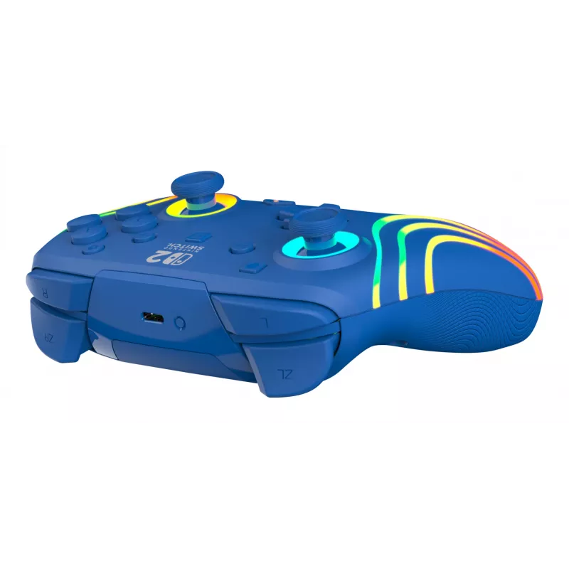 Laidinis ir belaidis žaidimų pultas Turtle Beach Afterglow Wave Blue, skirtas Nintendo Switch 2 – Bluetooth/USB-C, RGB, įmontuota 20 val. baterija, 3 m laidas
