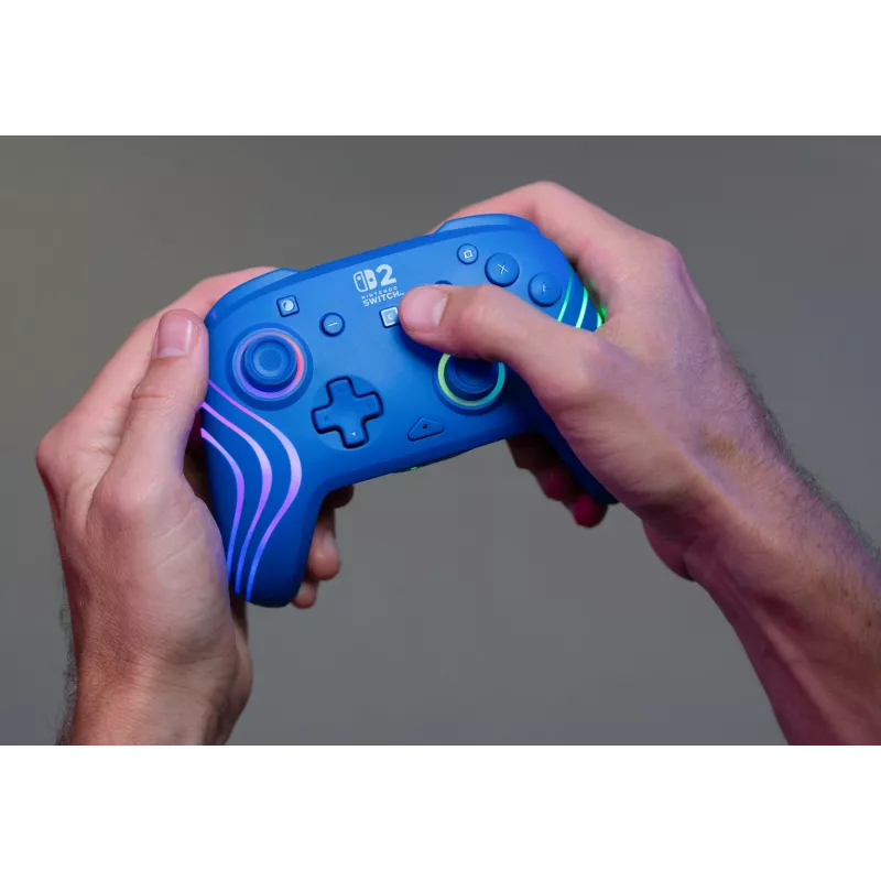 Laidinis ir belaidis žaidimų pultas Turtle Beach Afterglow Wave Blue, skirtas Nintendo Switch 2 – Bluetooth/USB-C, RGB, įmontuota 20 val. baterija, 3 m laidas