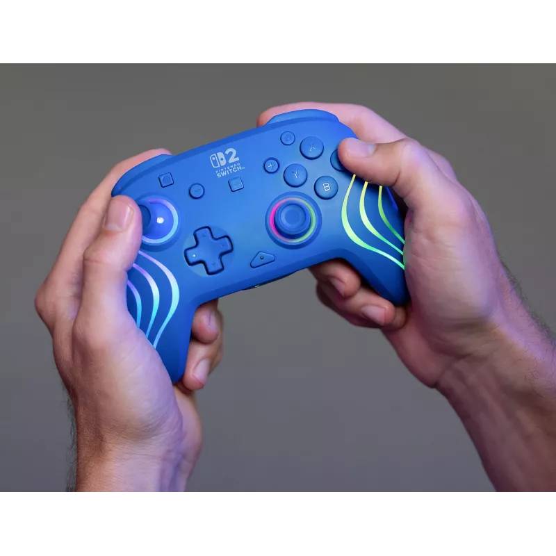 Laidinis ir belaidis žaidimų pultas Turtle Beach Afterglow Wave Blue, skirtas Nintendo Switch 2 – Bluetooth/USB-C, RGB, įmontuota 20 val. baterija, 3 m laidas