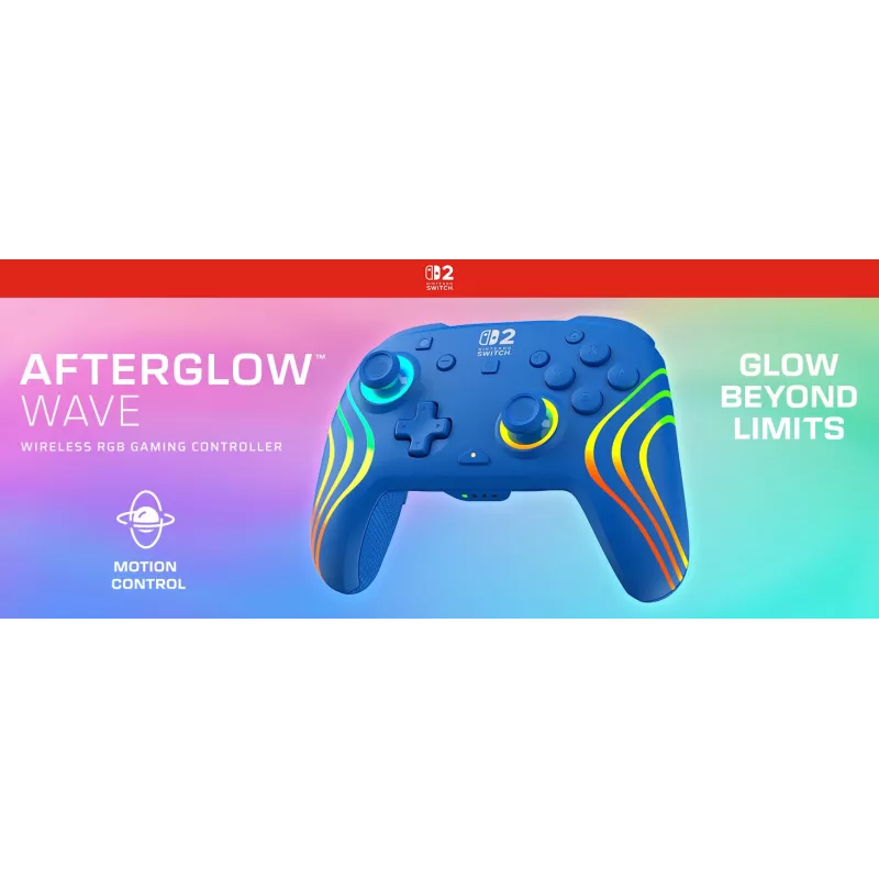 Laidinis ir belaidis žaidimų pultas Turtle Beach Afterglow Wave Blue, skirtas Nintendo Switch 2 – Bluetooth/USB-C, RGB, įmontuota 20 val. baterija, 3 m laidas