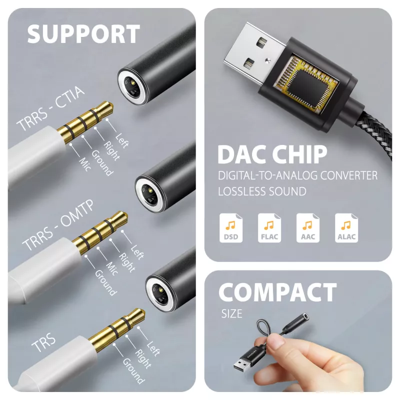 Axagon ADA-HA USB-A į 3,5 mm lizdą Hi-Res DAC garso adapteris, 384 kHz/32 bitų, stereofoninis