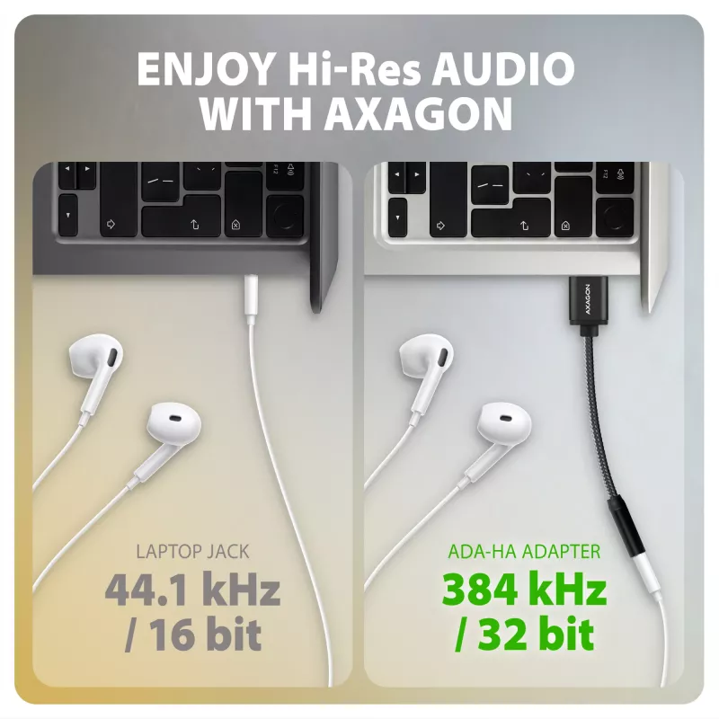 Axagon ADA-HA USB-A į 3,5 mm lizdą Hi-Res DAC garso adapteris, 384 kHz/32 bitų, stereofoninis