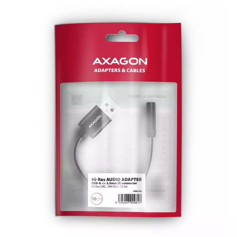 Axagon ADA-HA USB-A į 3,5 mm lizdą Hi-Res DAC garso adapteris, 384 kHz/32 bitų, stereofoninis