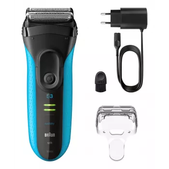 Elektrinė barzdaskutė BRAUN Series 3 3040 įkraunama juoda/mėlyna, modelis 3040