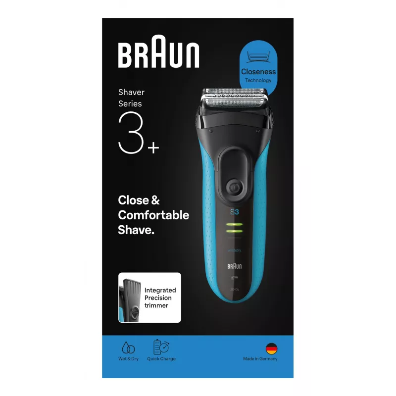 Elektrinė barzdaskutė BRAUN Series 3 3040 įkraunama juoda/mėlyna, modelis 3040