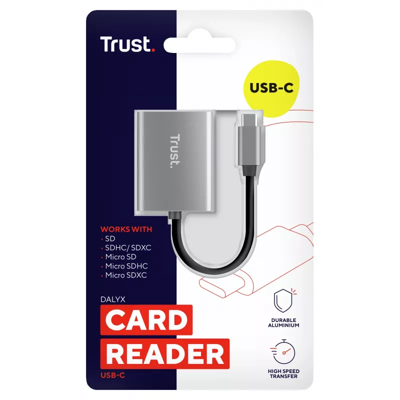Trust 24136 kortelių skaitytuvas USB 3.2 Gen 1 (3.1 Gen 1) Type-C aliuminis