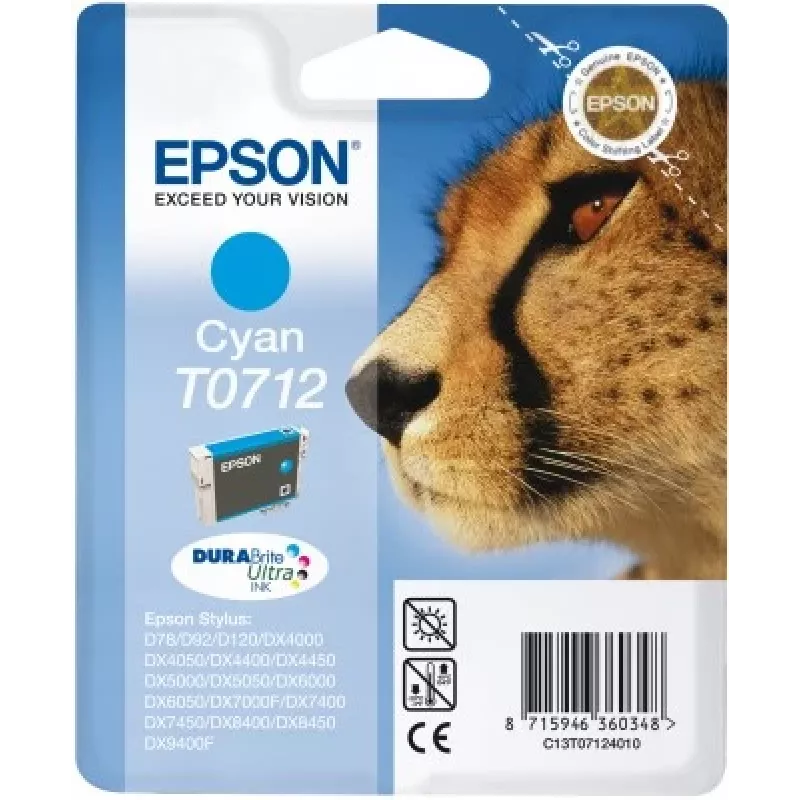 Epson Cheetah vienetinė pakuotė žalsvai mėlynas T0712 DURABrite Ultra rašalas