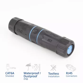 ACT Ekranuotas CAT6A Lauko IP68 RJ45 Sujungėjas SD6522, Cat6A Ekranuotas Ethernet Tiesioginis Sujungėjas