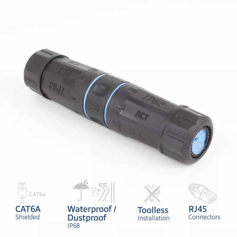 ACT Ekranuotas CAT6A Lauko IP68 RJ45 Sujungėjas SD6522, Cat6A Ekranuotas Ethernet Tiesioginis Sujungėjas
