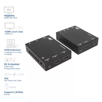 ACT 4K HDMI 2.0 KVM ilgintuvo rinkinys per CAT6A iki 70 metrų