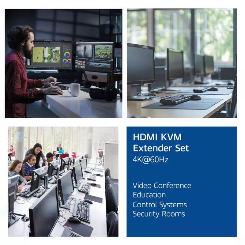 ACT 4K HDMI 2.0 KVM ilgintuvo rinkinys per CAT6A iki 70 metrų