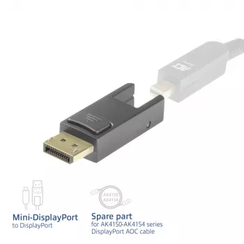 ACT pakaitinis adapteris Mini DisplayPort į DisplayPort, skirtas DisplayPort aktyviems optiniams kabeliams su nuimama jungtimi