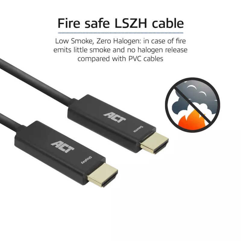 ACT 10 metrų HDMI Premium High Speed 4K aktyvus optinis laidas v2.0 LSZH HDMI-A kištukas - HDMI-A kištukas